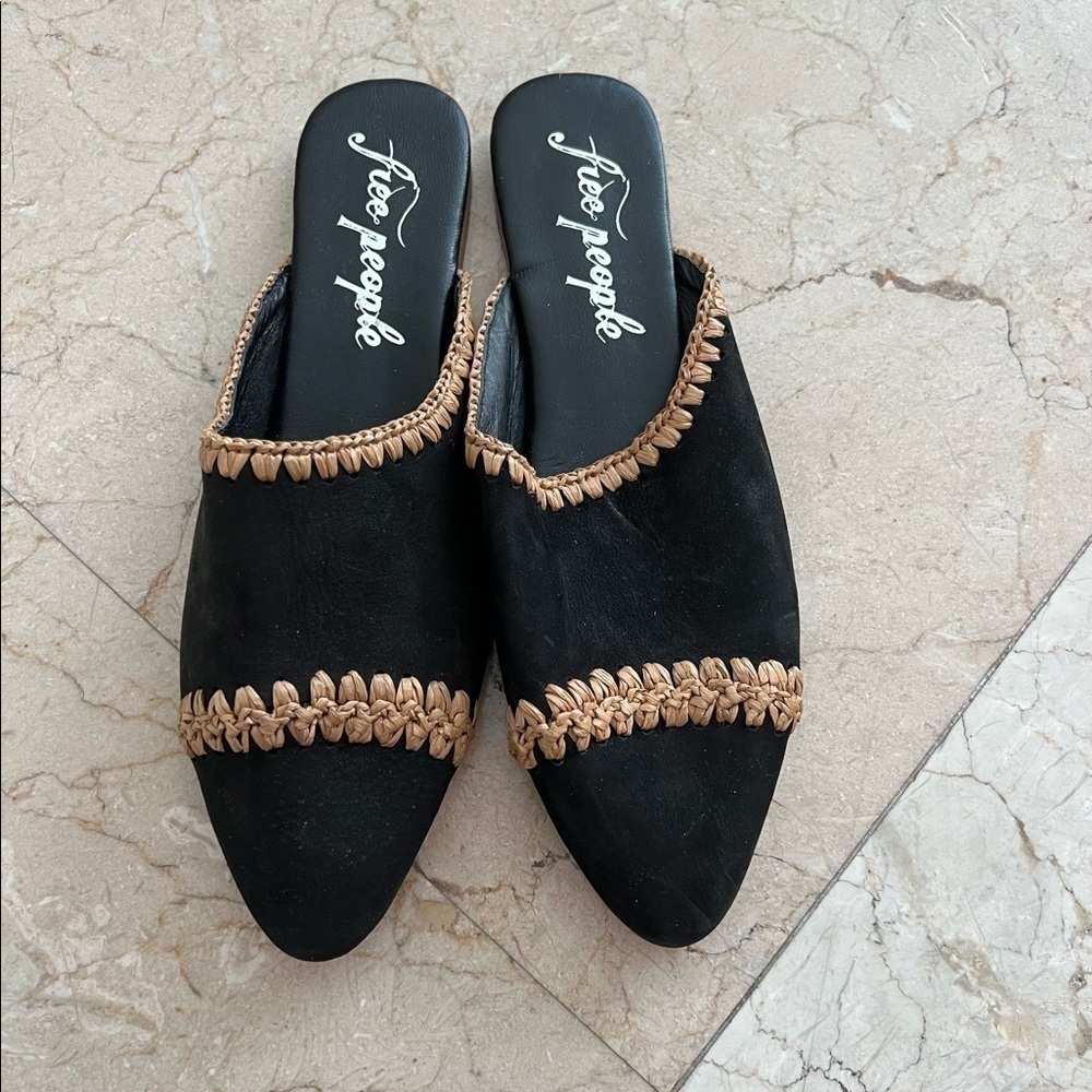 Free People San Marino Black Suede Leather Mules Slides
